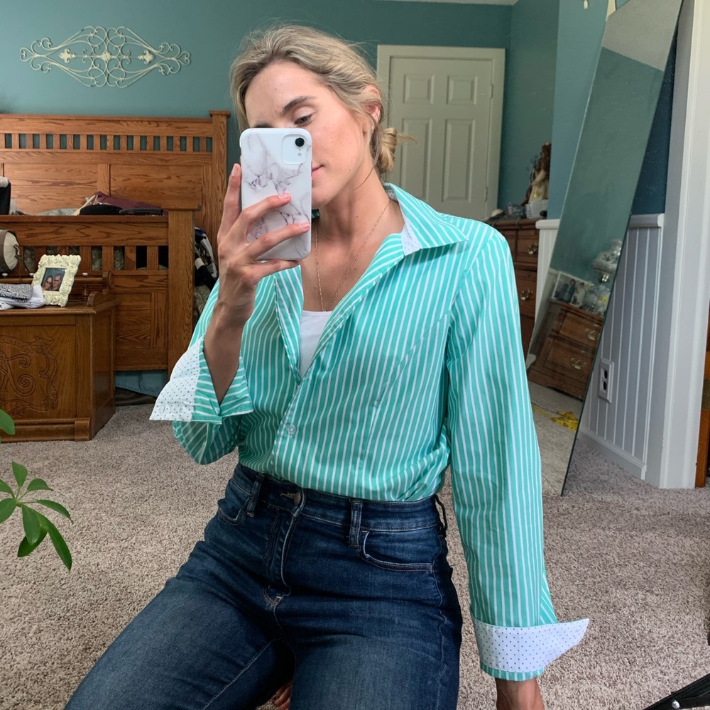 Dark Mint Green Button Up - Medium